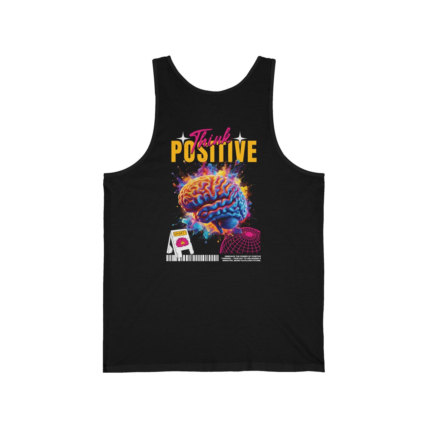Think Positive Unisex Jersey Tank - Colorful Brain Graphic