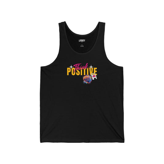 Think Positive Unisex Jersey Tank - Colorful Brain Graphic