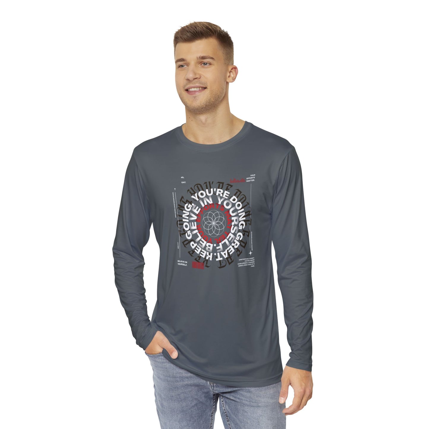 Believe & Achieve Men's Long Sleeve Shirt - Motivational Graphic Tee for Casual Comfort